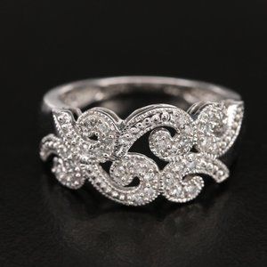 Vintage 10k .21ctw Diamond Scroll Ring